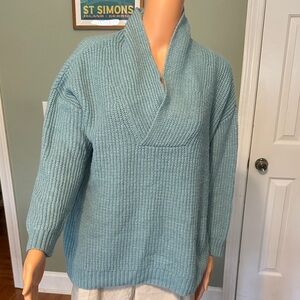 Talbots Light Blue Shawl-Collar Knit Sweater